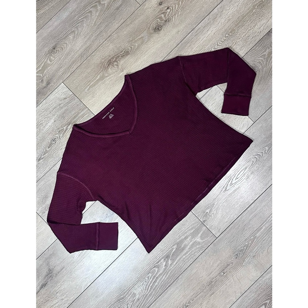 American Eagle Waffle Knit Boxy Long Sleeve Top